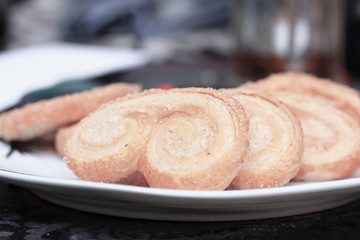 close up. delicious homemade cookies on blurred background