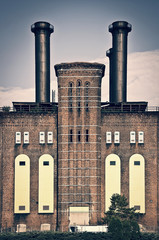 Naklejka premium The powerhouse, ancient industrial brick building in Jersey city, New Jersey, USA