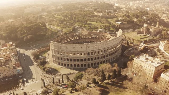 Aerial view of crowded famous Colosseum or Coliseum amphitheatre in Rome, Italy