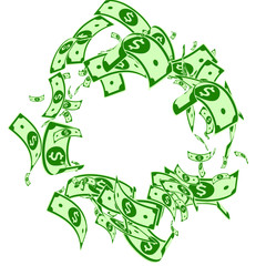 American dollar notes falling. Messy USD bills on 