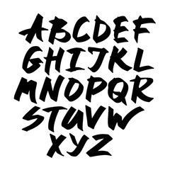 Alphabet letters.Black handwritten font drawn with liquid ink and brush. Calligraphic script vector - Vector