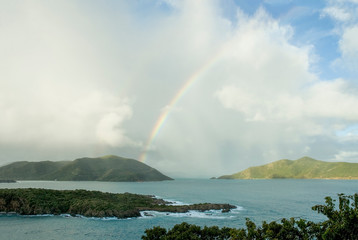 British Virgin Islands, Caribbean scenic with rainbow over the islands