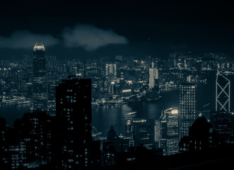 Hong Kong Night Black and White