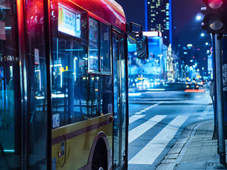 Bus closeup by night