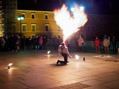 Fire spitter show, flame heart