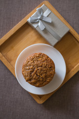 Tasty cupcake on table in kitchen