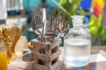 Restaurant table with cutlery