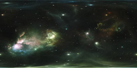 360-Grad-Weltraumnebel-Panorama, gleichwinklige Projektion, Umgebungskarte. Sphärisches HDRI-Panorama. Weltraumhintergrund mit Nebel und Sternen © Peter Jurik