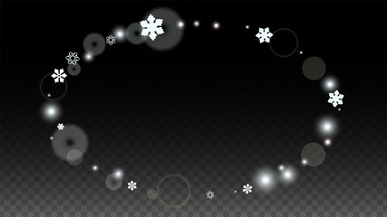 Christmas  Vector Background with White Falling Snowflakes Isolated on Transparent Background. Realistic Snow Sparkle Pattern. Snowfall Overlay Print. Winter Sky. Design for Party Invitation.
