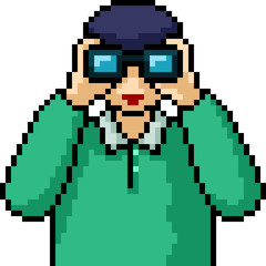 vector pixel art binoculars man