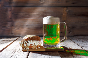 St.Patrick's Day, green beer,  mug, snack, green, bar
