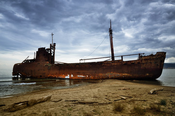 Fototapeta premium Dimitrios is an old ship wrecked on the Greek coast and abandoned on the beach