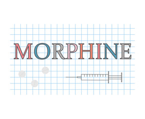 morphine word on checkered paper sheet- vector illustration