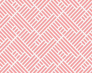 Abstract geometric pattern with stripes, lines. Seamless vector background. White and pink ornament. Simple lattice graphic design
