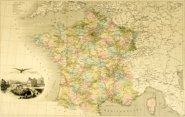 Karte Frankreich Landkarte um 1870 historisch