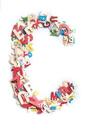 Colorful wood alphabet letters on white background,letter C