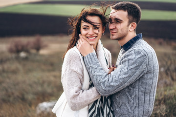 Romantic pretty couple outdoor  enjoy spending time together.