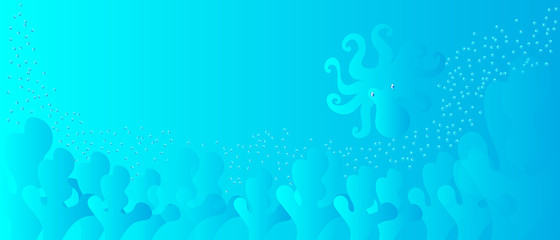 Underwater scene. Vector blue illustration.