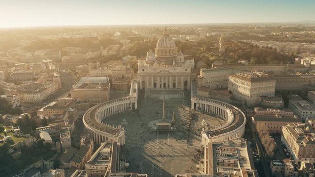 Aerial view of crowded St. Peter's Square in Vatican City decorated for Christmas and New Year