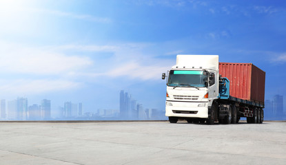 Naklejka premium Truck run on road, Drive on road, transportation logistic concept