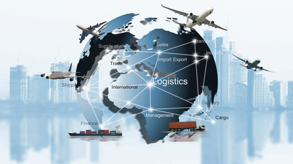Transportation, import-export, logistic, shipping business management - obrazy, fototapety, plakaty