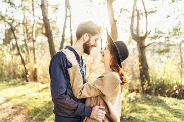 Fototapeta premium Happy young romantic couple spend time together outdoor.