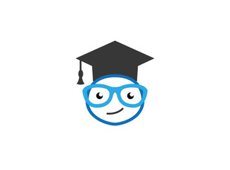 graduation hat and a smiley face with glasses