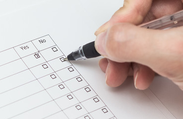 questionnaire, answers to questions Yes no