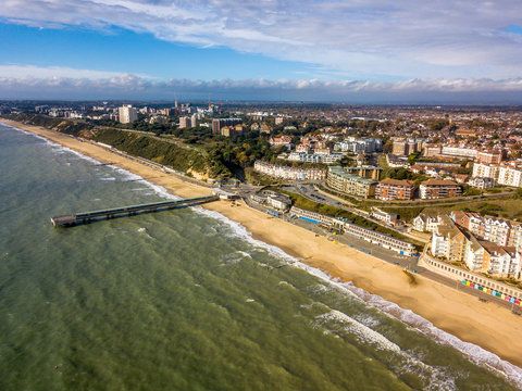 Overlooking the town of Boscombe with the beach and pier in the foreground 