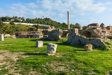 Fototapeta premium Ruiny starożytnego miasta Carthage, Tunis, Tunezja, Afryka Północna.