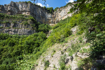 Landscape with Waterfall Skaklya near villages of Zasele and Bov at Vazov trail, Balkan Mountains, Bulgaria