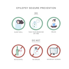 Epilepsy seizure pervention. Set of icons do and do not in order to avvoid epilepsy seizure.