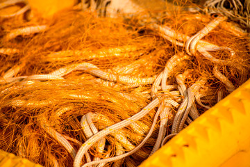 orange fishing net on a fishing cutter