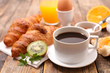 coffee with croissant and egg