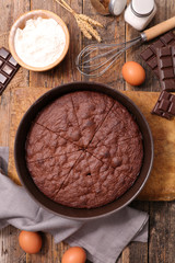 chocolate pie on wood background