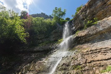 Landscape with Waterfall Skaklya near villages of Zasele and Bov at Vazov trail, Balkan Mountains, Bulgaria