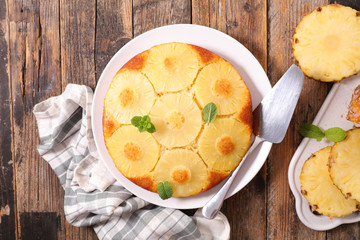 pineapple pie on wood background