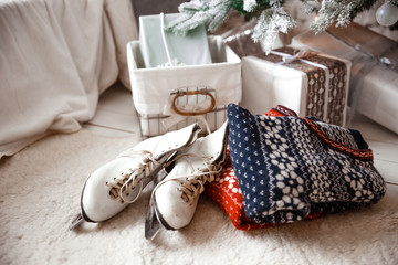 Beautiful women's skates for figure skating white.