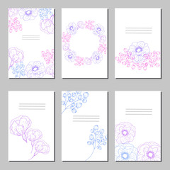 Set of card with flower rose, leaves.