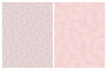 Delicate Sketched Abstract Branch Vector Pattern. Hand Drawn White Twigs on a Pink Background. Lovely Hand Drawn Sprigs. Infantile Style Floral Patterns.