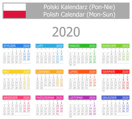 2020 Polish Type-1 Calendar Mon-Sun on white background