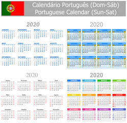 2020 Portuguese Mix Calendar Sun-Sat on white background