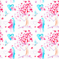 watercolor drawing Love story. seamless pattern. sketch