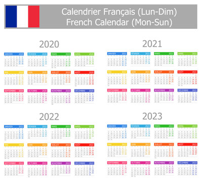 2020-2023 French Type-1 Calendar Mon-Sun on white background
