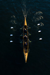 Rudermannschaft in einem Ruderboot. Kanuten in einem Kanu von oben. - 242133386