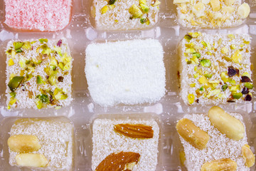 Assortment turkish delight in a box close-up