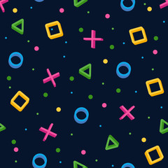 Vector image of seamless background consisting of game symbols for game joystick, dark background with bright elements