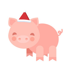 Symbol of the year 2019. Vector illustration. Little cute pig with pink cheeks isolated on white background.