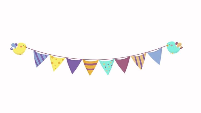 Pajaritos con banderas decorativas para fiesta