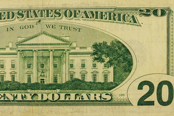 Macro shot of twenty dollar bill
